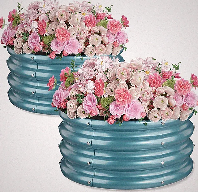 2 X 2 X 1 Ft round Raised Garden Bed, Blue 2 Pack 0.6 Mm Thick Galvanized Steel