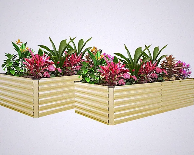 2pcs 8x4x2ft Galvanized Raised Garden Bed Vegetables Flowers Herb Cream Yellow