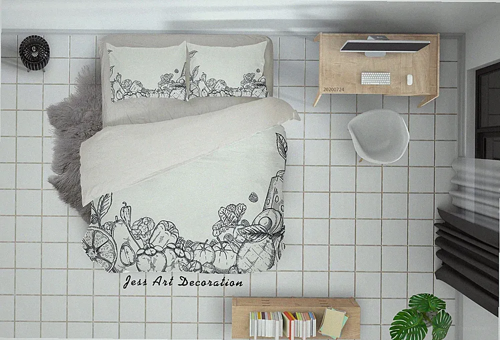 3D Fruits Vegetable Background Black Quilt Cover Set Bedding Sets Pillowcases 64