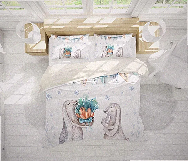 3D Rabbit Vegetables Cartoon Quilt Cover Set Bedding Sets Pillowcases Queen
