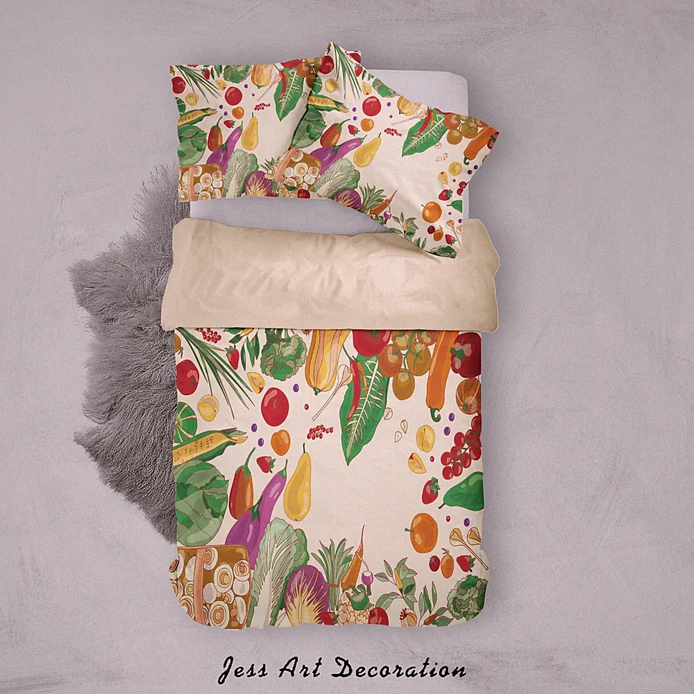 3D Vegetable Fruit Food Quilt Cover Set Bedding Sets Pillowcases Queen