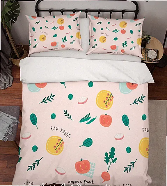 3D Vegetables Leaves Pattern Quilt Cover Set Bedding Sets Pillowcases Queen