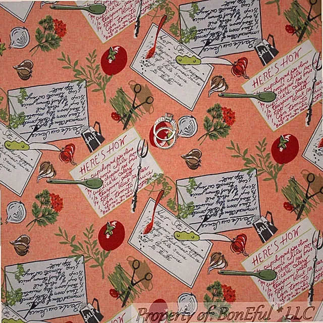 BonEful Fabric FQ Cotton Quilt Orange Green Vegetable Red Tomato Gourmet Kitchen