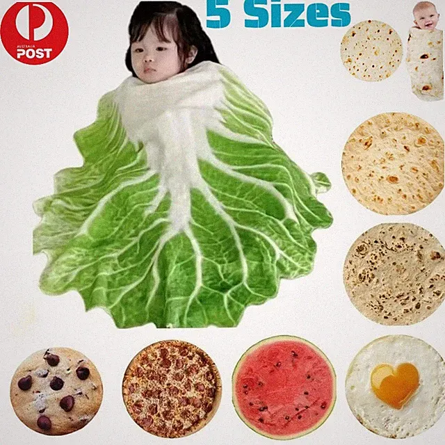 Cabbage Flatbread Blanket Pancake Throw Blanket Vegetable Flannel Nap Quilt Gift