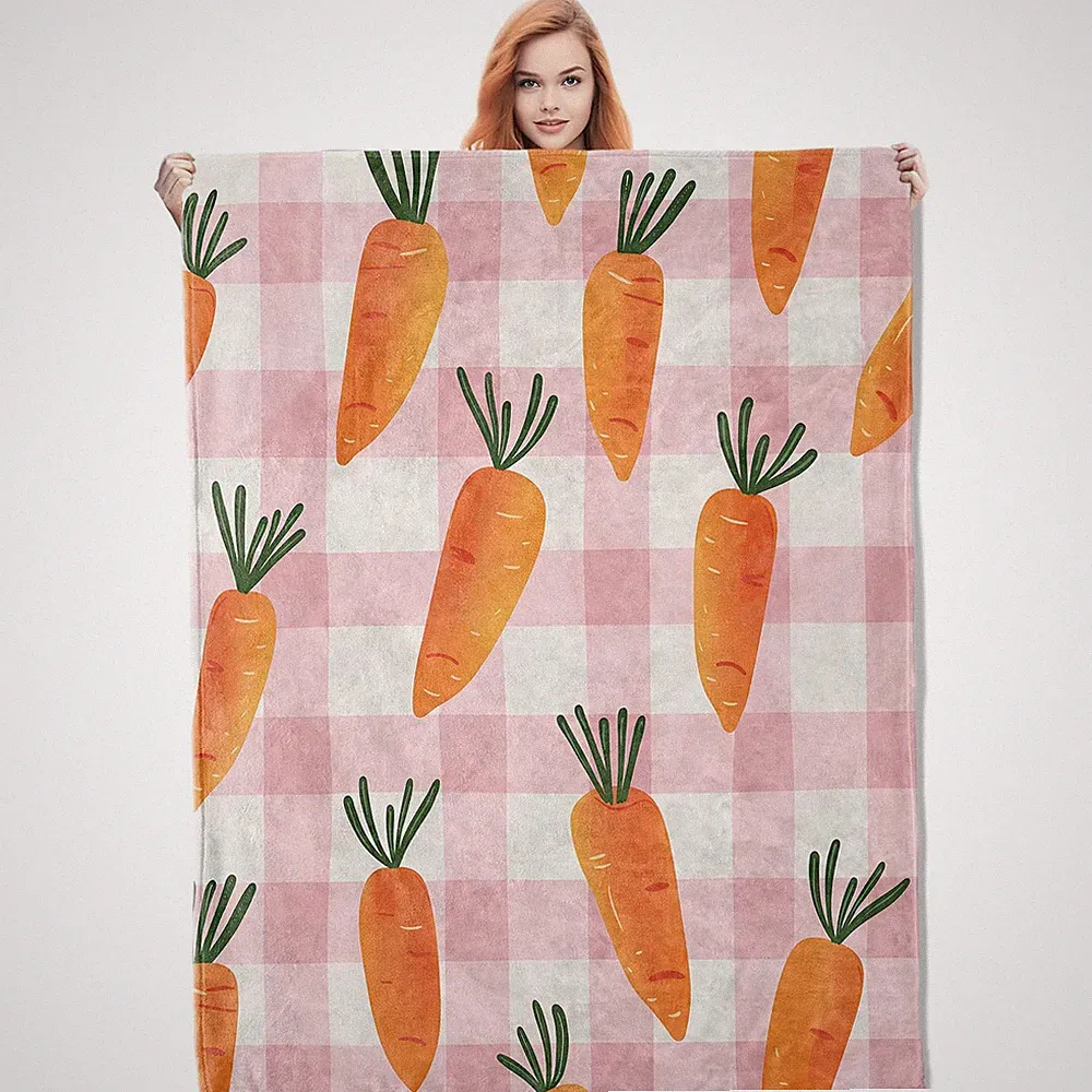 Carrot Fleece Blanket Gifts for Kids and Adults Fun Vegetable Cozy Throw Blan...