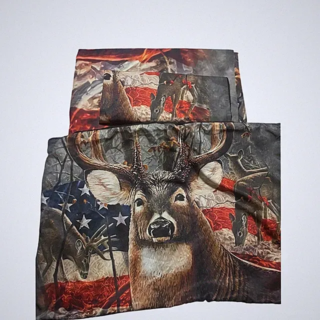 Deer American Flag Bedding Set Full Queen Duvet 2 Shams Hunting Camo Wildlife