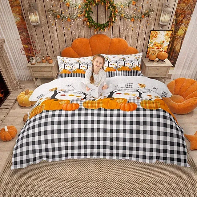 Fall Pumpkin Harvest Duvet Cover Set Queen Size,Adults Bedroom/Country Cottag...
