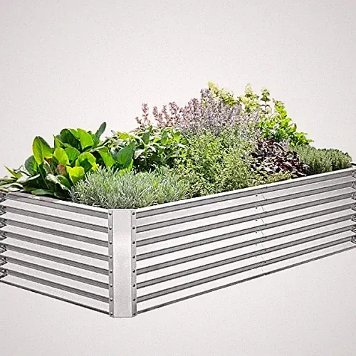 FRIZIONE 8x4x2ft Galvanized Metal Raised Garden Bed for Vegetables - SILVER