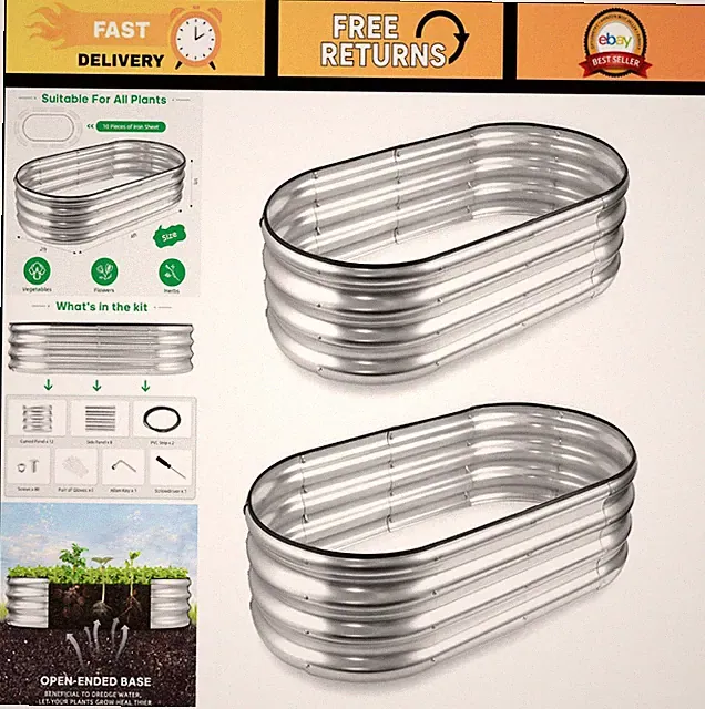 Galvanized Raised Garden Bed Planter Boxes 4x2x2ft - Easy Assembly, Outdoor Vege