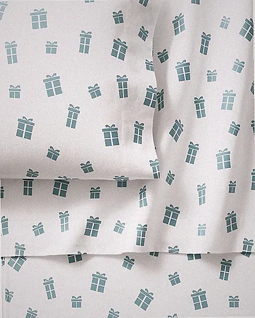 Garnet Hill holiday Christmas SHEET SET village gift Twin Flannel present $199 =