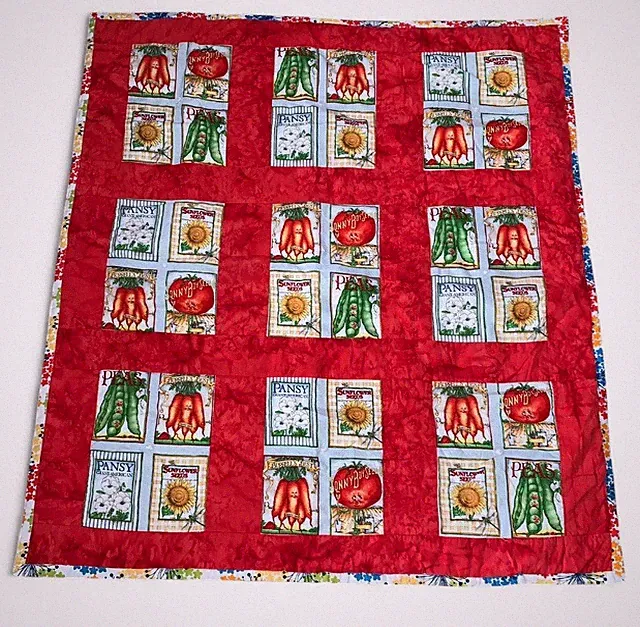 Handmade Quilt W/ Vtg J WECKER FRISCH Anthropomorphic Cotton Fabric Veggie