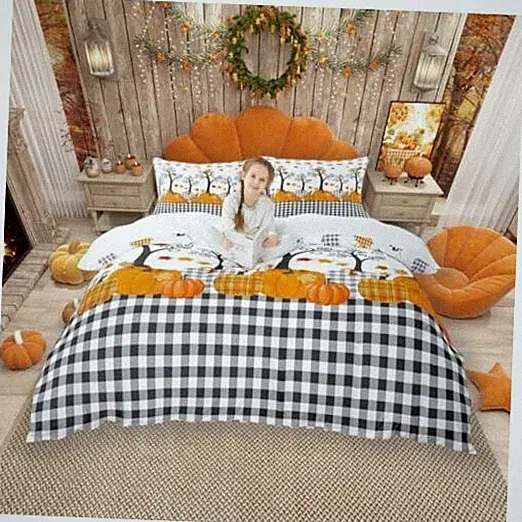 Harvest Duvet Cover Set Queen Size,Kids Adults Queen 90"x90" Fall Pumpkin