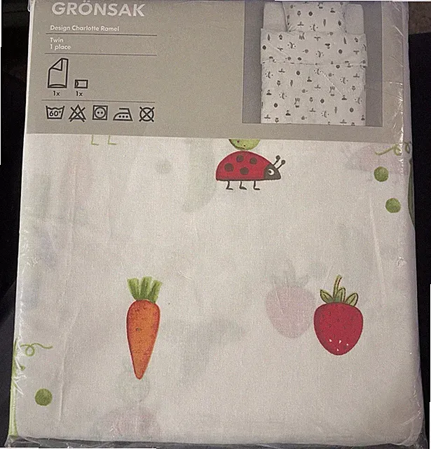 IKEA Torva Gronsak Sheet Pillowcase Vegetables Ladybugs Garden Twin SZ Cotton