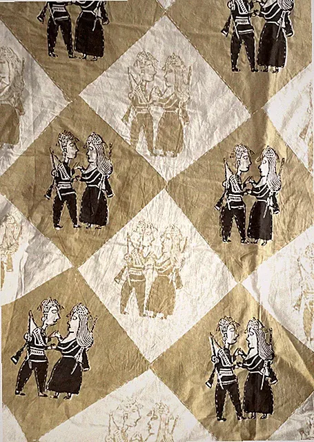 Indian Hand Block Vegetable Colors Cotton Quilt Bedcover ETHNIX Couple Admires