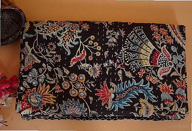 Indian Mukut print cotton blankets hippie bedspreads Throw Stunning Quilt.