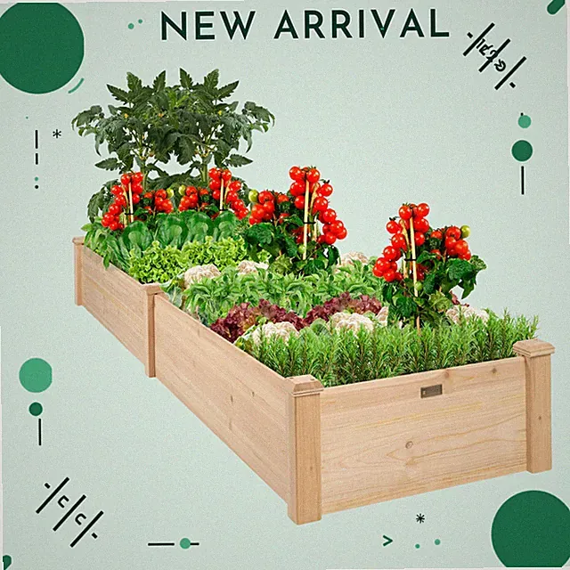 NEW 8x2ft Outdoor Wooden Raised Garden Bed Planter Vegetables Natural