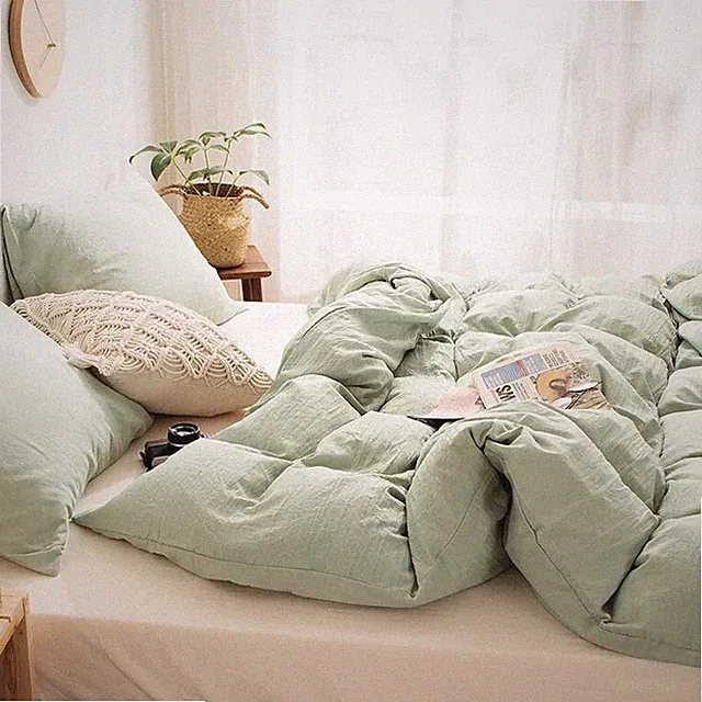 Sage Green color cotton duvet cover set Organic duvet cover stonewashed softened