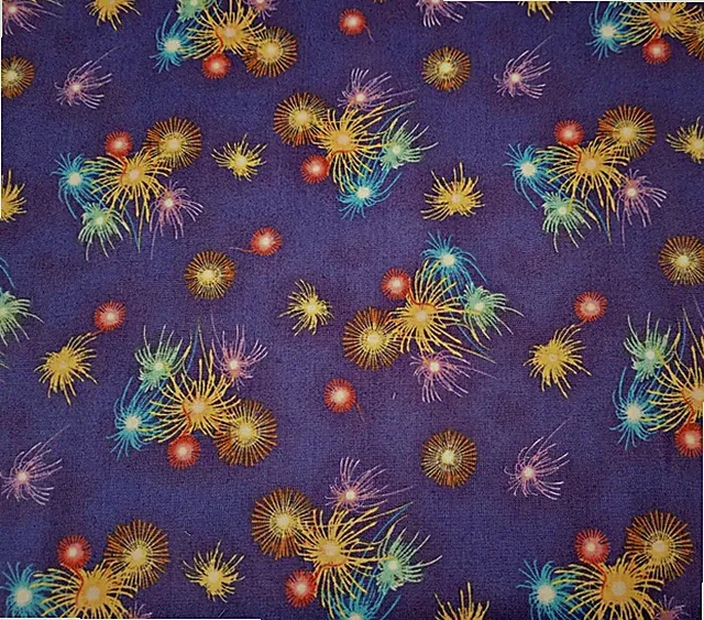 Share the Year Together Veggie Tales BTY Quilting Treasure Fireworks on Blue