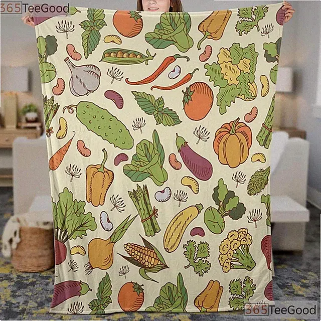 Vegetable Pattern Fleece Blanket Garden Veggie Lover Gift Farmhouse Kitchen