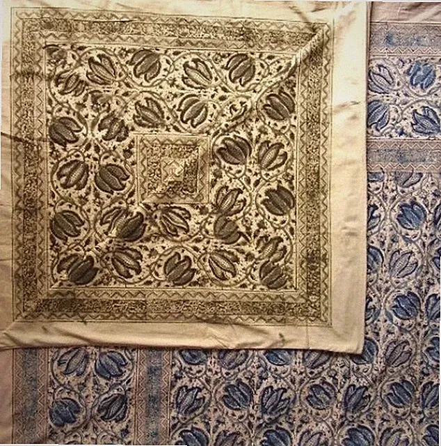 Veggie Dye Block Print Duvet Cover Cotton 92" x 88" Fits Full-Queen