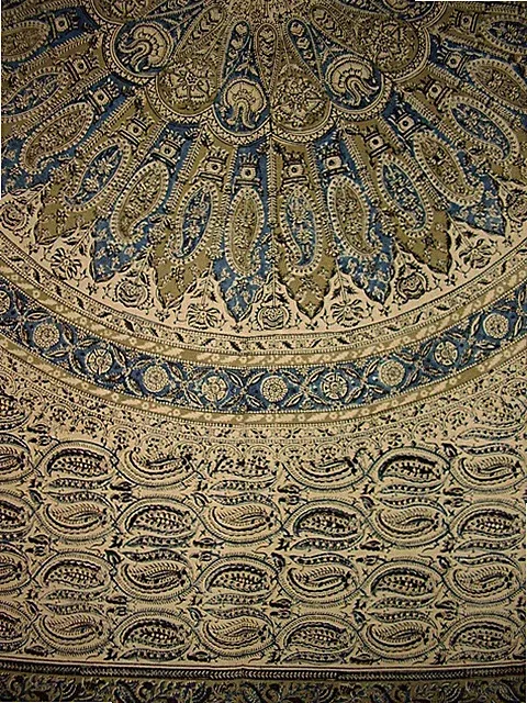 Veggie Dye Block Print Tapestry Cotton Bedspread 106" x 72" Twin Blue