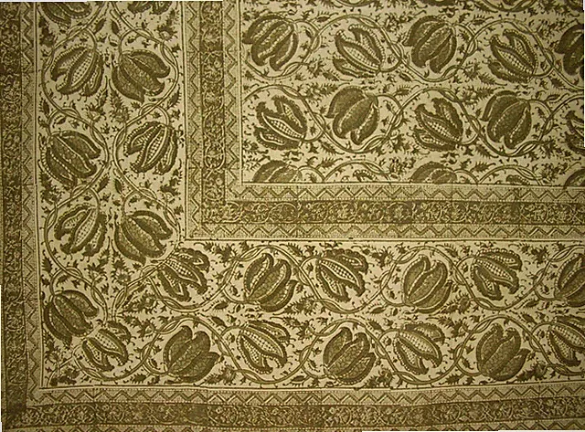Veggie Dye Block Print Tapestry Cotton Bedspread 106" x 72" Twin Green