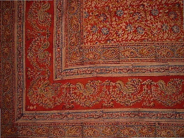 Veggie Dye Block Print Tapestry Cotton Spread 104" x 70" Twin Red